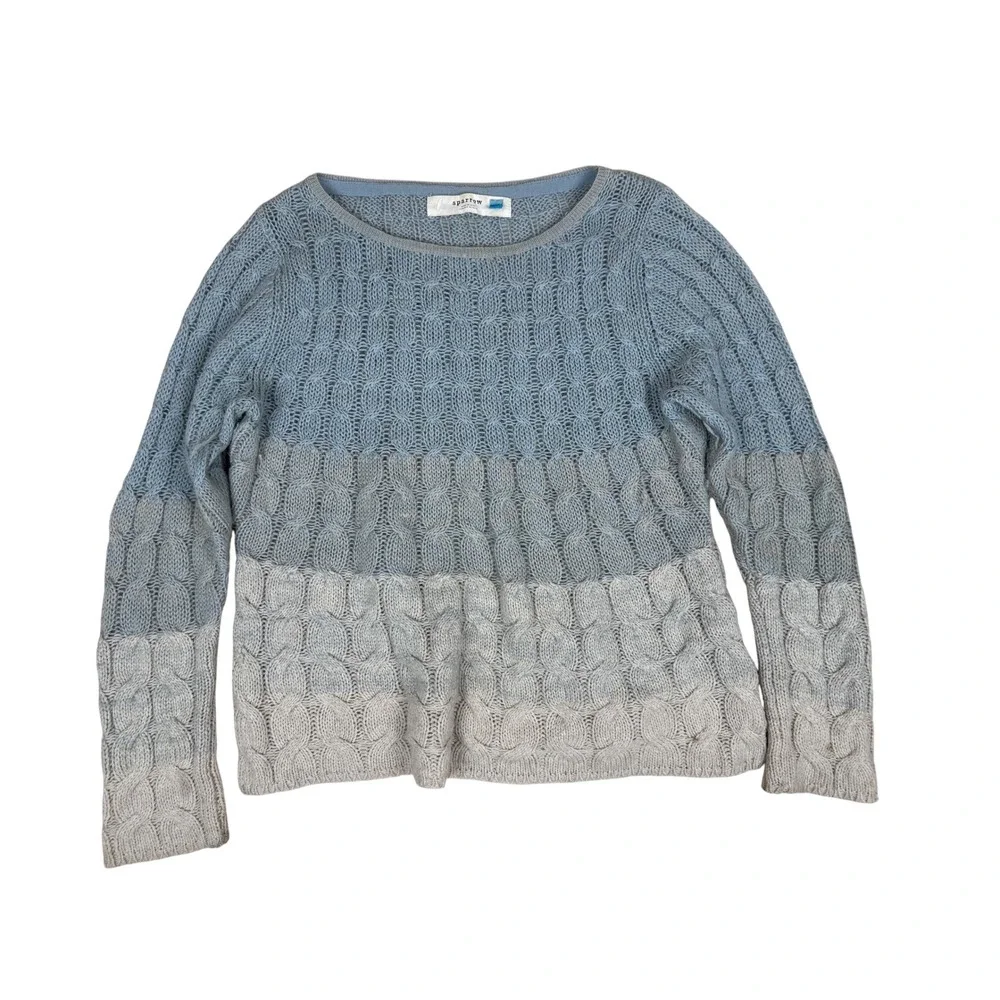 Sparrow L Sweater Blue Ombre Wool Mohair Alpaca Cable Knit Anthropologie